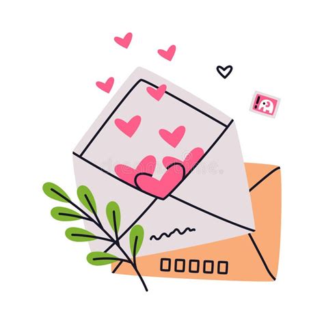 Envelope With Love Letter Hand Drawn Valentine S Day Illustration Stock