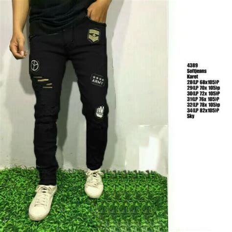 Jual Celana Jeans Sobek Pria Bikers Panjang Original Emblem Slimft