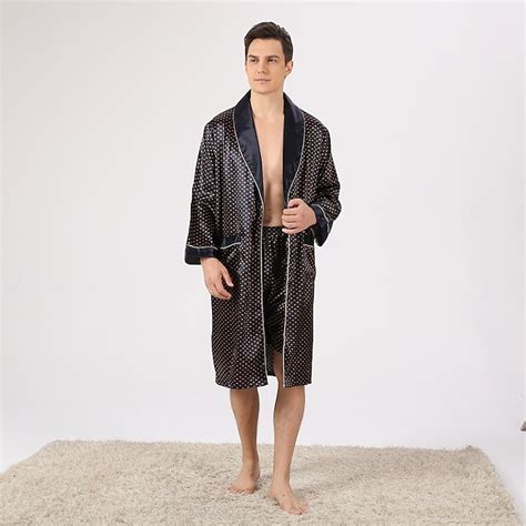 Men S Plus Size Robe Silk Robe Robes Gown Silk Kimono 2 Pieces Waves Simple Comfort Home Daily