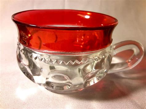 Set Of 4 Vintage Tiffin Kings Crown Ruby Red Thumbprint Cup And 6 Saucer Sets Usa 4579337996