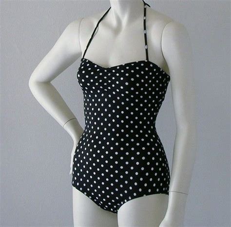 Black Polka Dot Retro Pinup One Piece Swimsuit Made To Order Etsy