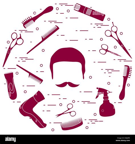 Illustration Of Men Hairstyles Beards And Mustaches Hairdresser Tools Care Male Haircuts