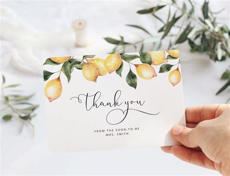 Lemon Thank You Cards Printable Template Citrus Bridesmaid Thank You