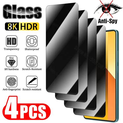 4PCS Privacy Glass For Redmi Note 13 12 11 10 9 8 Pro Plus 5G Anti