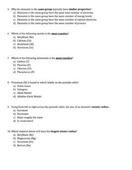 Periodic Table Test Unit Exam By Chemistry Wiz Tpt