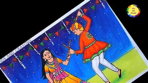 Playing Dandiya Drawing Girl And Boy How To Draw Navratri Festival