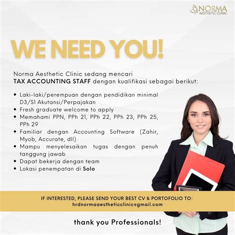 Lowongan Kerja Februari 2024 Accounting Staff Norma Aesthetic Clinic Di