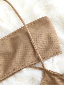 Bandeau Top And High Waisted Slip Bikini Bottoms In CAMEL ZAFUL 2024