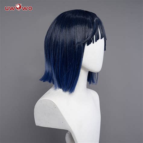 Uwowo Genshin Impact Yelan Liyue Hydro Female Cosplay Wig Short Blue H