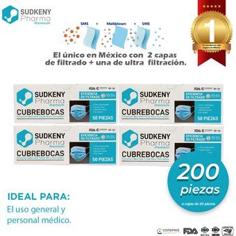 Cubrebocas Tricapa Sudkeny Pharma Premium Termosellado 200 Piezas