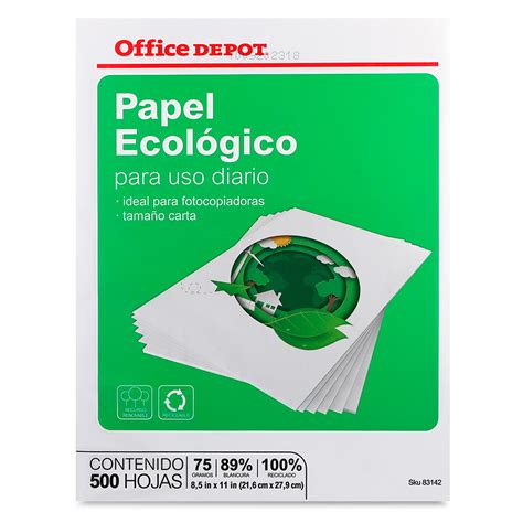 Papel Reciclado Carta Office Depot Ecológico Paquete 500 Hojas Blancas