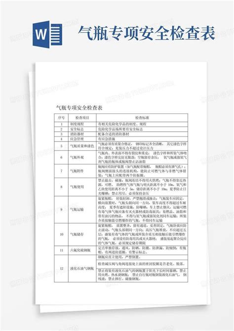 气瓶专项安全检查表word模板下载编号qwaenkjv熊猫办公