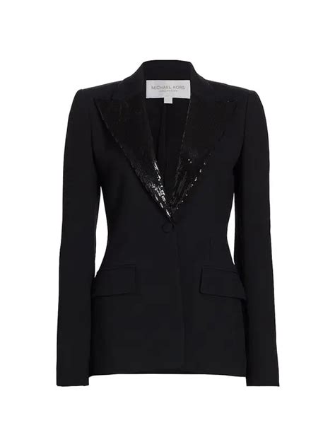 Michael Kors Georgina Sequinned Single Breasted Blazer Black Editorialist