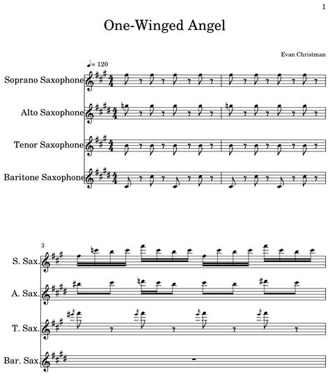 One Winged Angel Sheet Music For Soprano Saxophone Alto Saxophone