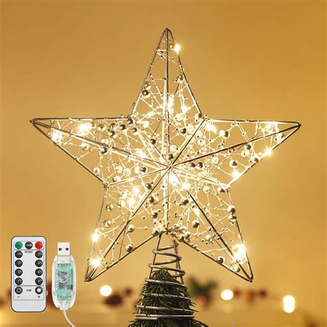 Lewondr Star Tree Topper 11 Inch USB Powered Remote Controlled