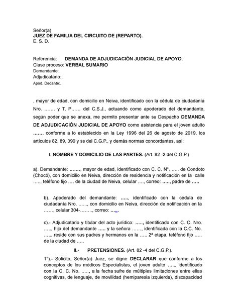 Adjudicac Judicial De Apoyo Se Or A Juez De Familia Del Circuito De