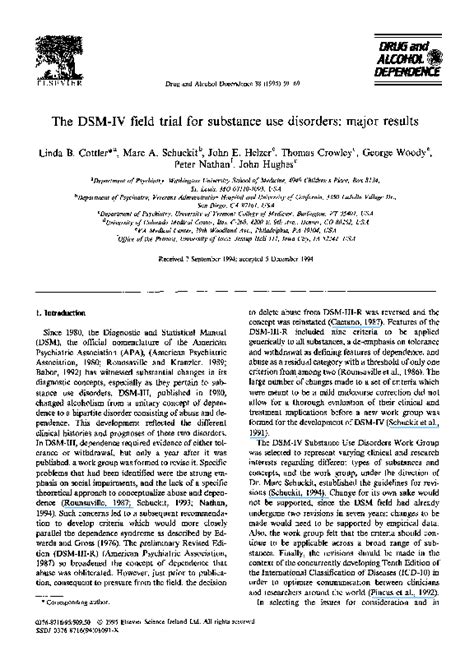 Pdf The Dsm Iv Field Trial For Substance Use Disorders Major Results