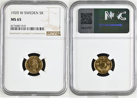 SCHWEDEN Gustav V 1907 1950 5 Kronen 1920 Stockholm Gold NGC MS 65