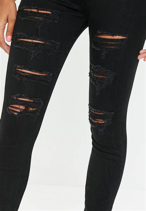 Black Sinner High Waisted Extreme Ripped Skinny Jeans Missguided