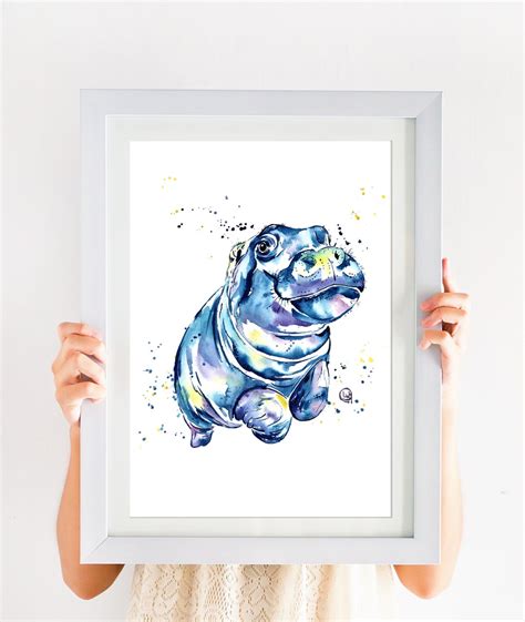 Hippo Painting Hippo Art Happy Art Art Prints Zoo Animals - Etsy