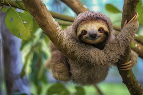 Premium AI Image | Baby Sloth in Tree in Costa Rica Generative AI