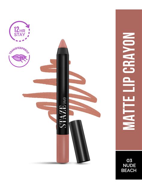 Buy STAZE Pout On Matte Finish Smudgeproof Lip Crayon With Jojoba Oil Nude Beach Lipstick