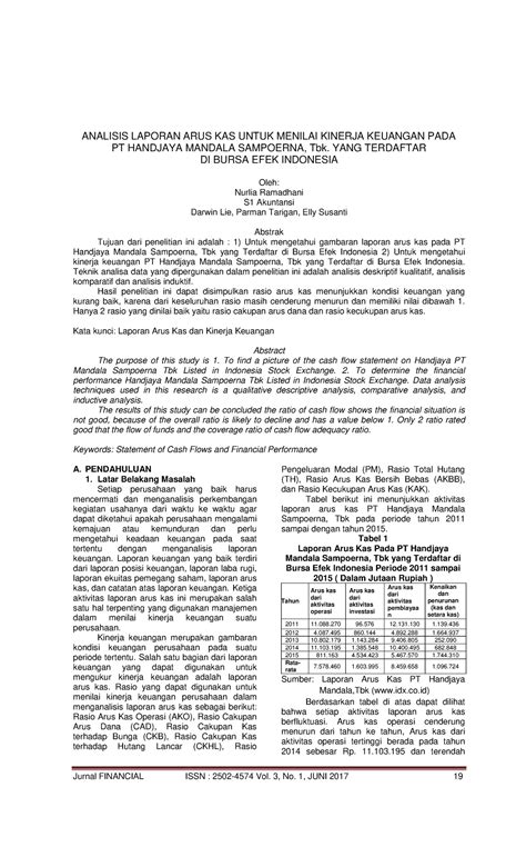 Jurnal Analisa Laporan Arus Kas Analisis Laporan Arus Kas Untuk