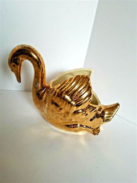 Vintage Swan Planter Hand Painted With Kt Gold Pearl China Co Flower