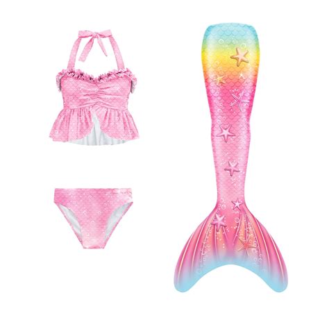 WOYY Big Girl S Bikini Tail Swimsuit Fish Scale Print UPF 50 Bathing Suit 3 Piece Walmart