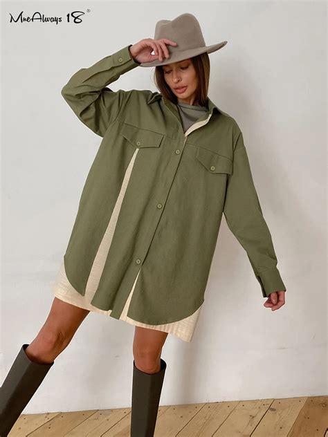 Oversized Dress Shirt Fashion Loose Long Shirt Sleeve Dress