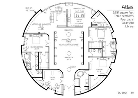 Atlas Series DL 6801 Floor Plan With Library And Indoor Water Fountain