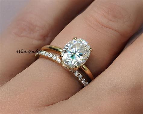 2 Ct Oval Moissanite Ring Wedding Ring Set 18K Yellow Gold Etsy