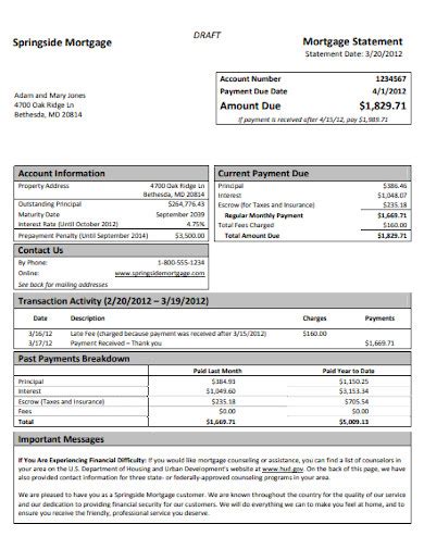 Mortgage Statement 10 Examples Format Pdf Examples