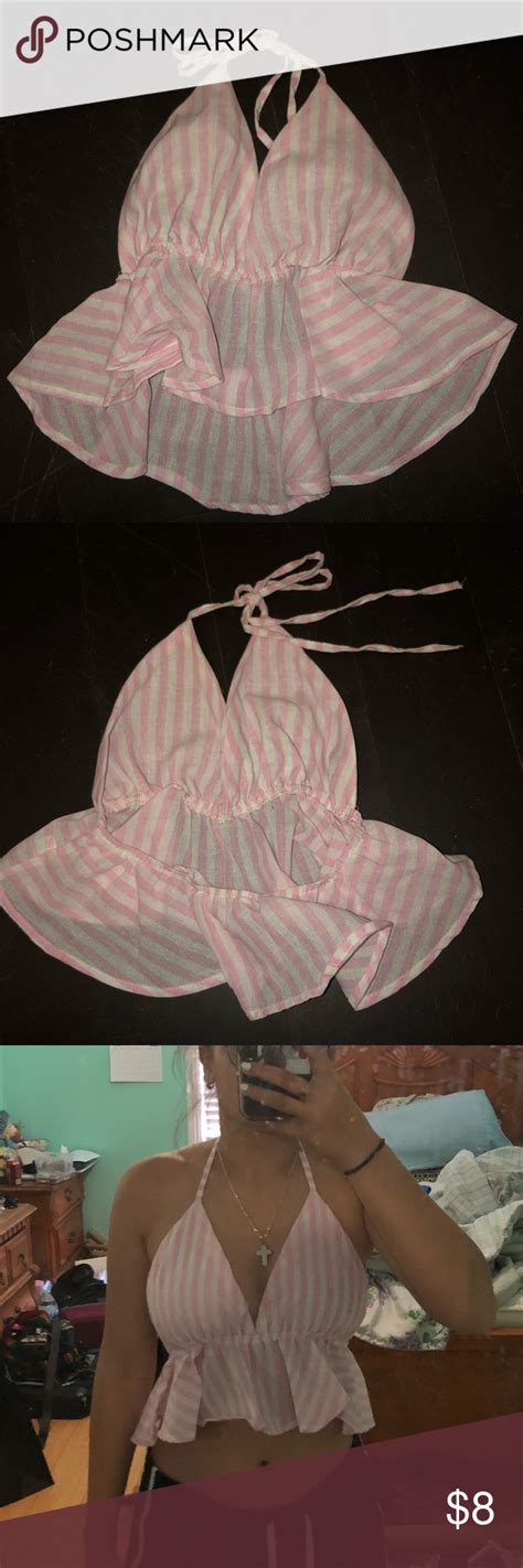 Pink And White Striped Baby Doll Halter Top Halter Top Striped Fashion