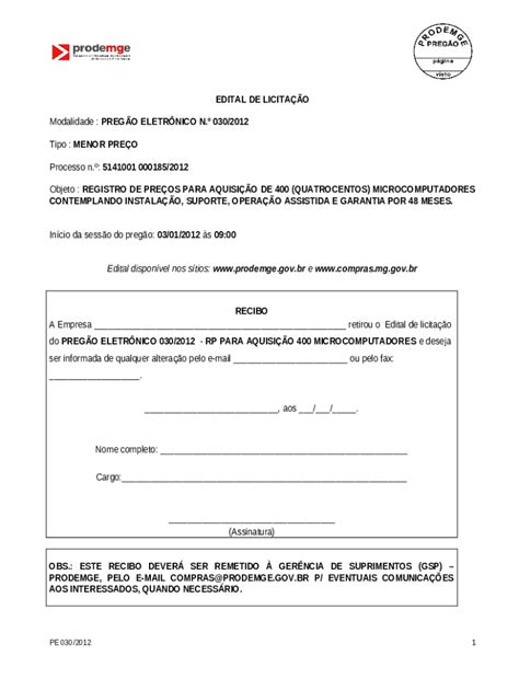 Processo De Licitao PRODEMGE Doc Template PdfFiller