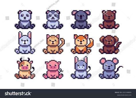 Cute Baby Animals Pixel Art Set Stock Vector (Royalty Free) 2221308845 ...