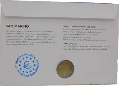 San Marino 2 Euro 2007 R 200 Geburtstag Von Giuseppe Garibaldi