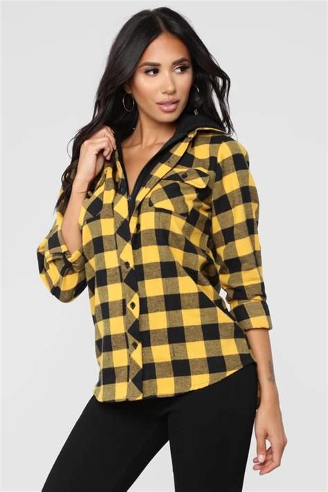 Doing Work Flannel Top Yellow Black Fashion Tops New Style Tops Flannel Tops