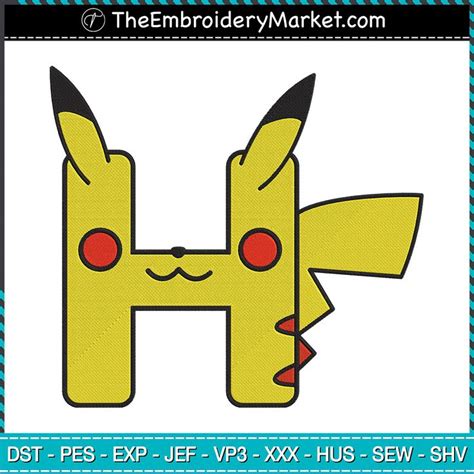 Letter Pikachu H Embroidery Designs File Cartoon Machine Embroidery