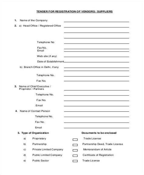 Free Vendor Registration Forms In Pdf Excel Ms Word