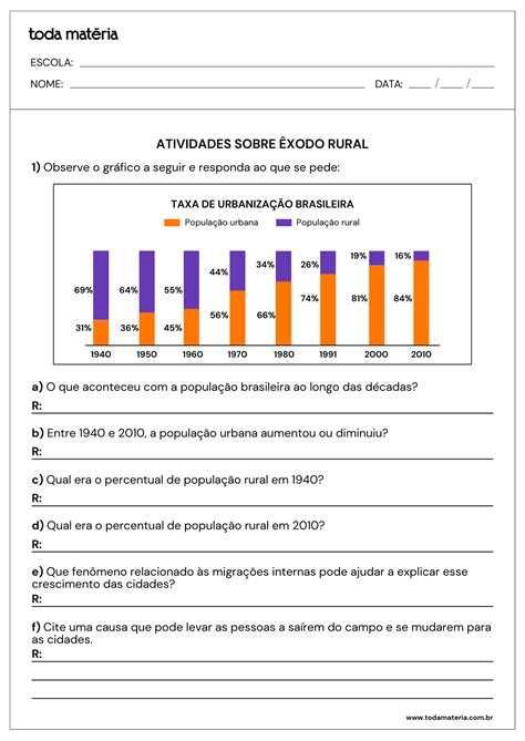 Atividades Sobre Exodo Rural - Atividades sobre êxodo rural (prontas para imprimir) - Toda Matéria