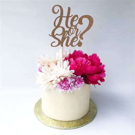 He Or She Cake Topper Gender Reveal Cake Topper Gender Etsy