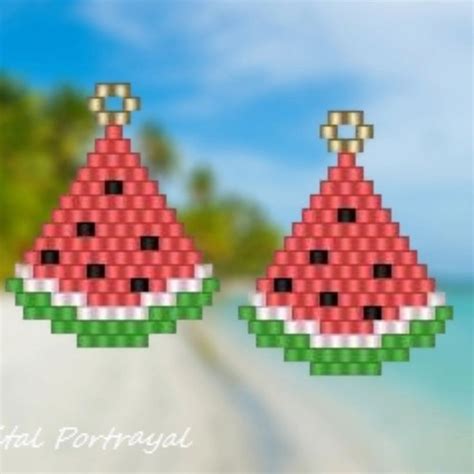 Watermelon Slice Brick Stitch Earring Pendant Pattern Chart Etsy