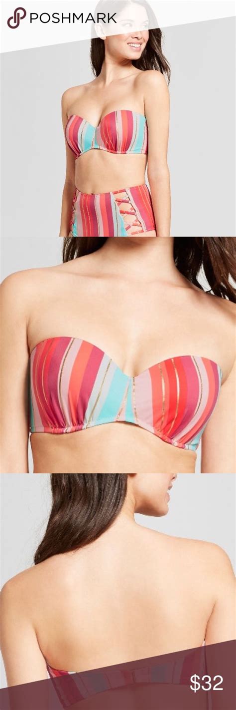 Shade Shore Striped Strapless Bikini Top M C