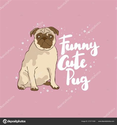 Funny Cute Pug Lettering Dog Pug Cartoon Animal Isolated Vector Stock