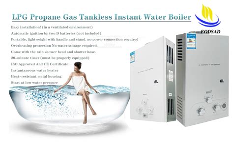 EODSAD LPG Propane Gas Water Boiler 8L 2 11 GPM Tankless Instant Water Heater W Shower 16KW Hot