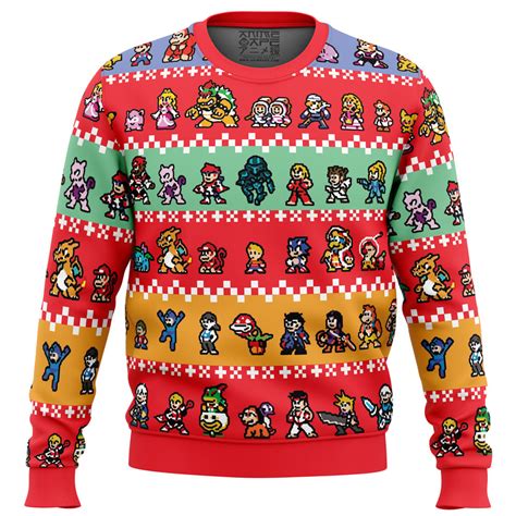 Pixel Smash Super Smash Bros Ugly Christmas Sweater Anime Ape