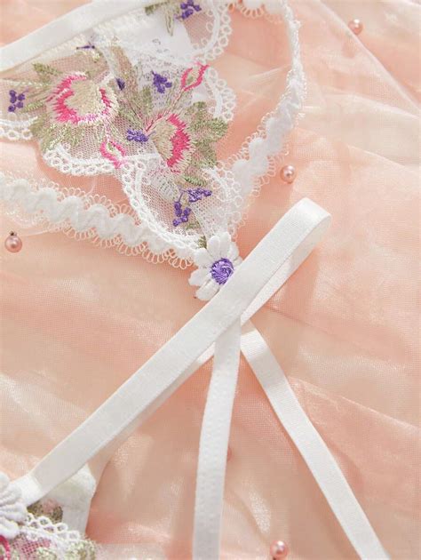 Wedding Season Floral Embroidery Mesh Sexy Lingerie SHEIN USA