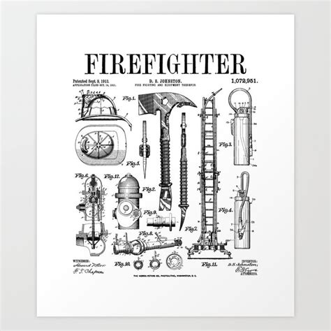 Firefighter Black And White Prints