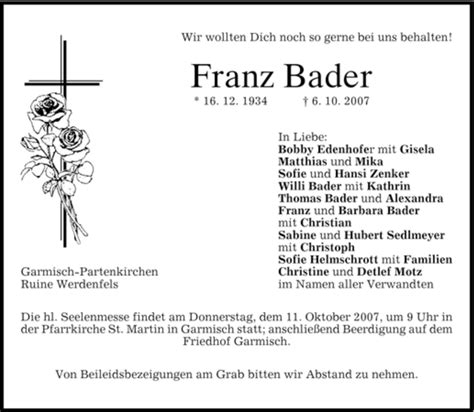 Traueranzeigen Von Franz Bader Trauer Merkur De